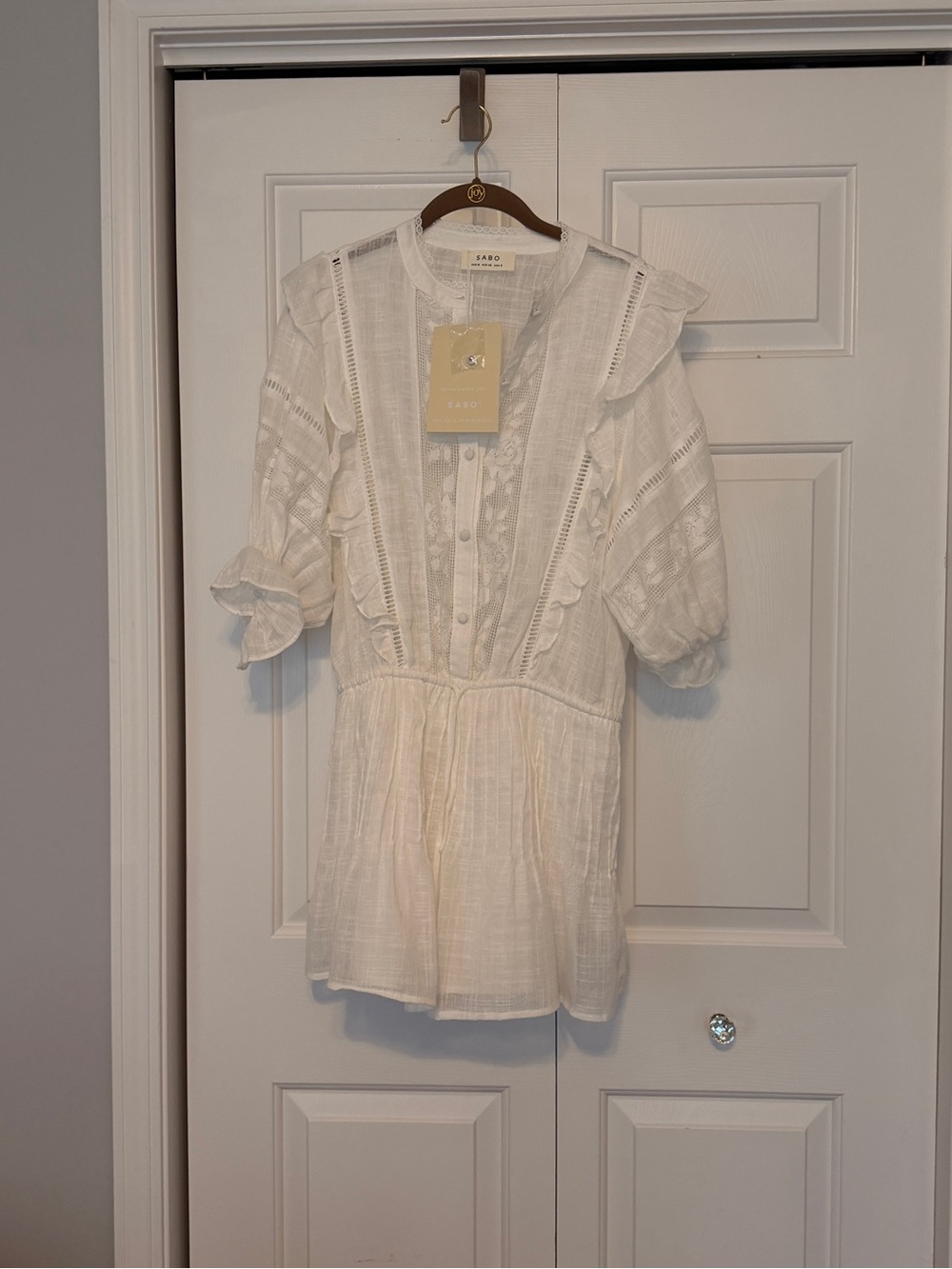 Sandro White Cotton-Linen Ruffle Romper
